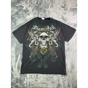 Vintage Miami Ink Tattoo Skull Graphic T-Shirt‎ Mens L Grunge Biker Y2K